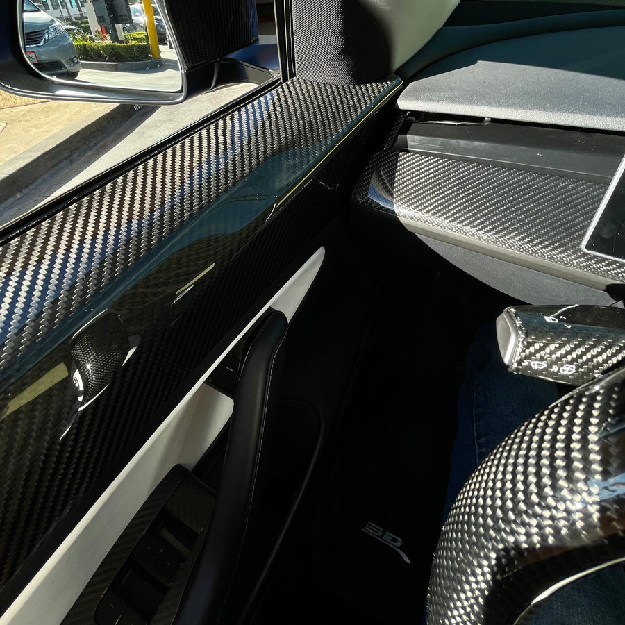 2017-2020 | Model 3 Front Door Panel Overlays (1 Pair) - Real Molded Carbon Fiber