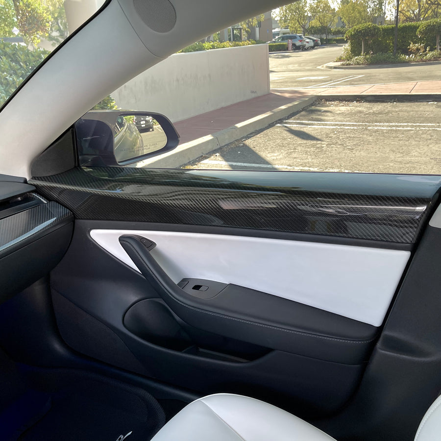 2017-2020 | Model 3 Front Door Panel Overlays (1 Pair) - Real Molded Carbon Fiber