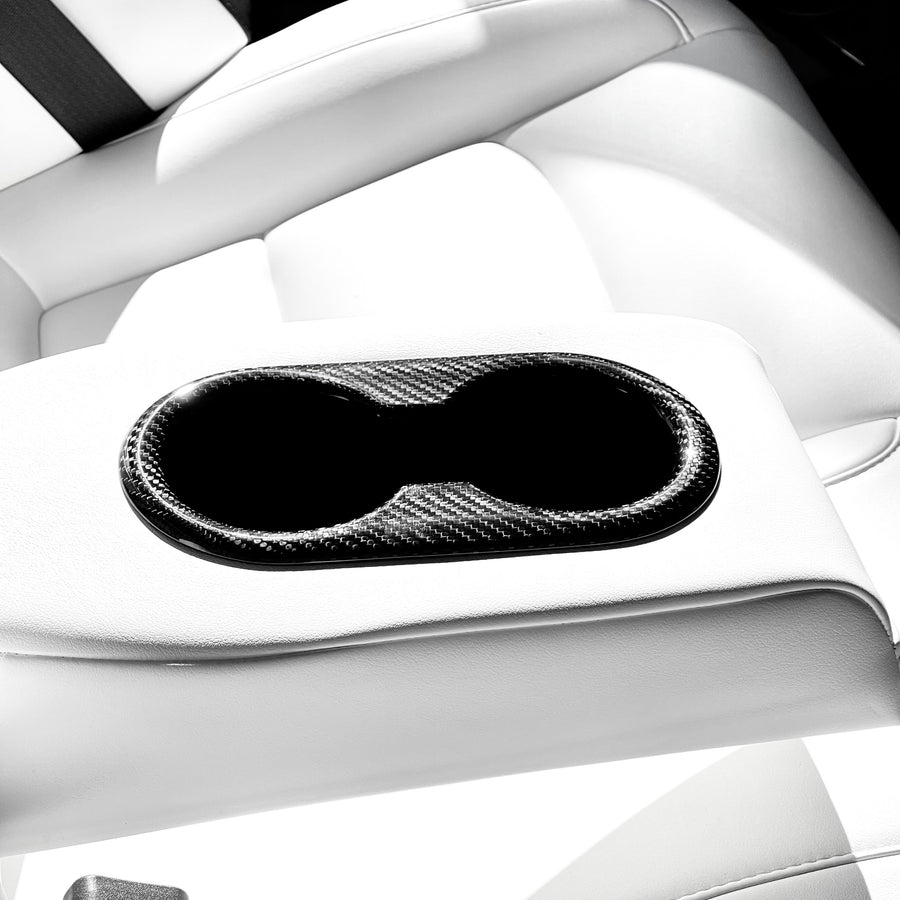 Model 3 Backseat Cup Holder Cover - Carbon Fiber Variety*