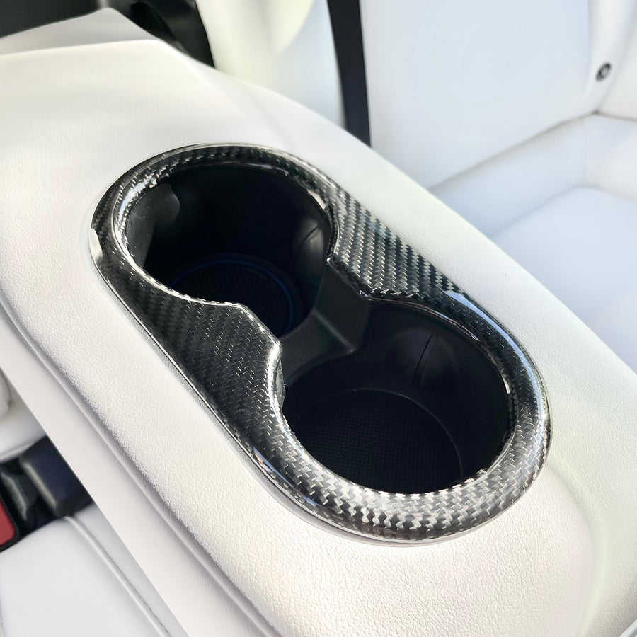 Model 3 Backseat Cup Holder Cover - Carbon Fiber Variety*