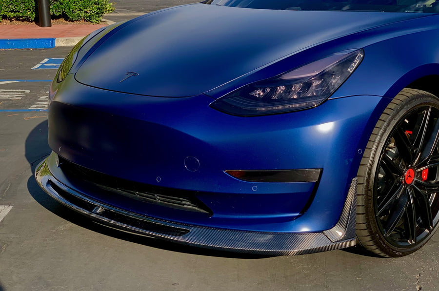 Model 3 Razzo Aero Front Lip - Real Molded Carbon Fiber (3 Pieces with 2 Flanges)