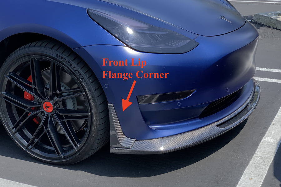 Model 3 Razzo Aero Front Lip - Real Molded Carbon Fiber (3 Pieces with 2 Flanges)