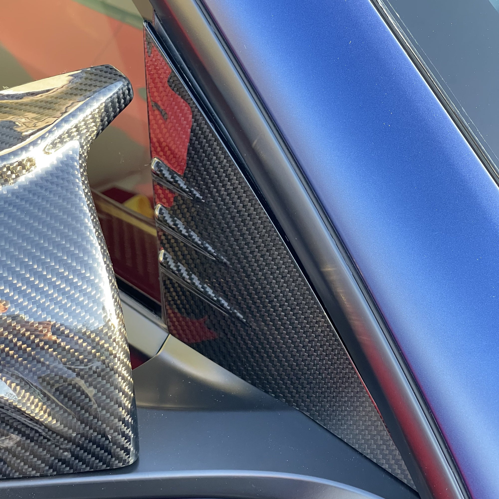 2020+ | Model Y A-Pillar Accent Overlays (1 Pair) - Real Molded Carbon Fiber