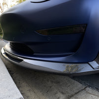 Model 3 Razzo Aero Front Lip (3 Pieces with 2 Flanges).- Real Molded Carbon Fiber