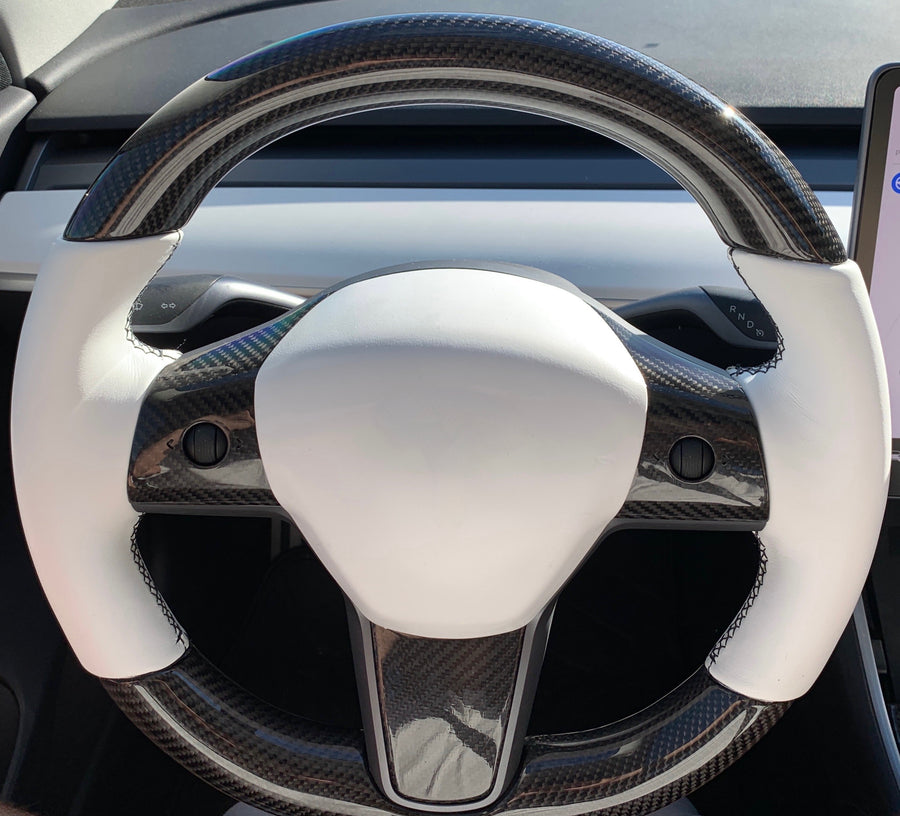 Model 3 & Y Steering Wheel Overlay (3 Piece) - Real Molded Carbon Fiber