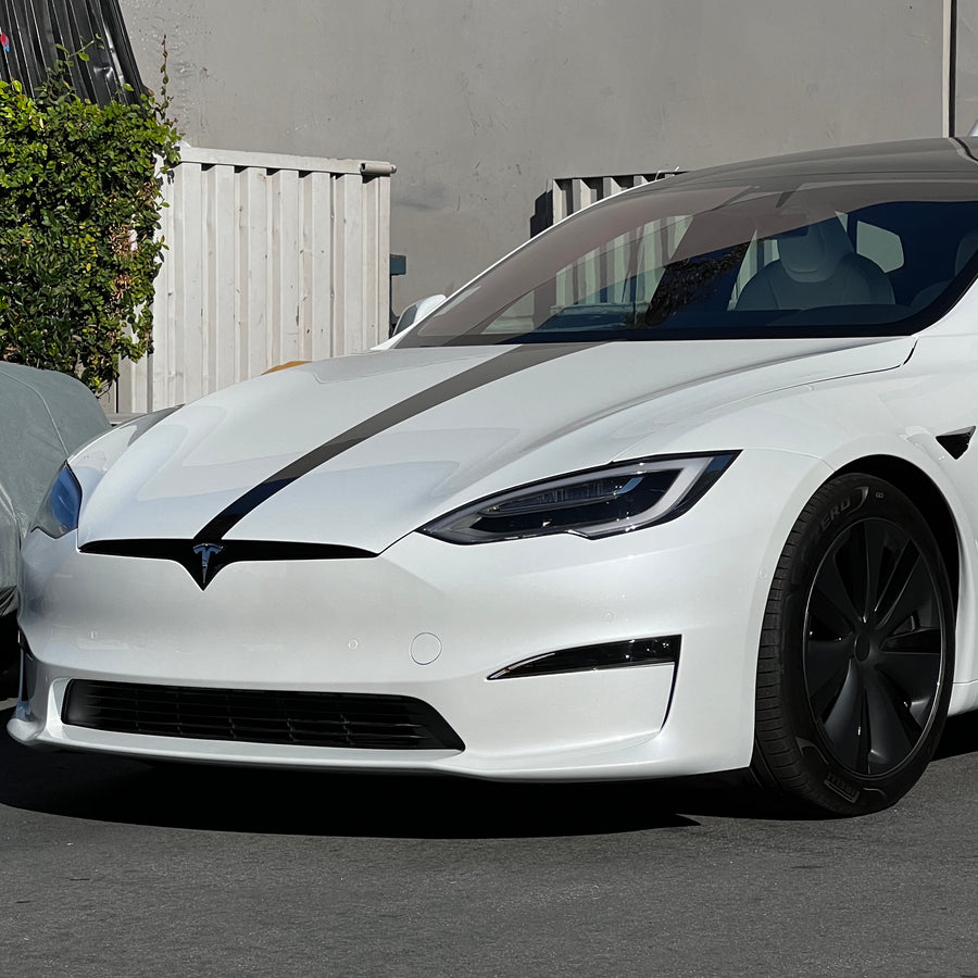 Model S Hood Racing Stripe Made from Xpel Ultimate Plus Black PPF