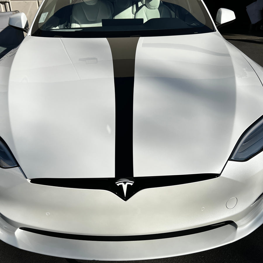 Model S Hood Racing Stripe Made from Xpel Ultimate Plus Black PPF