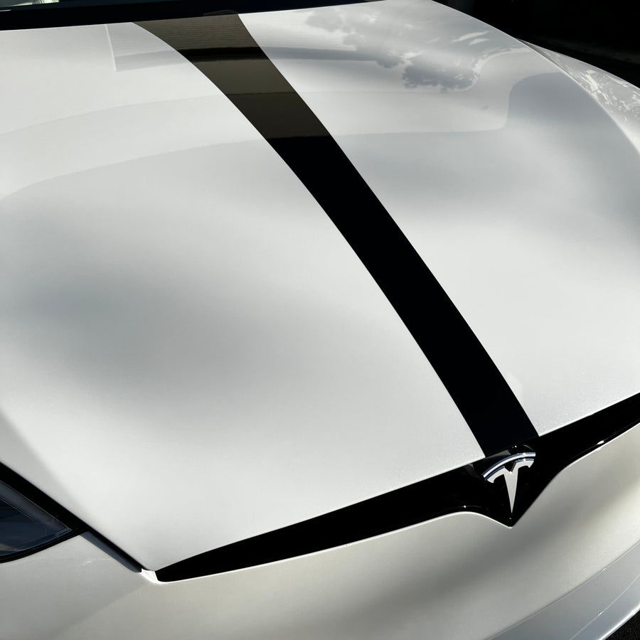 Model S Hood Racing Stripe Made from Xpel Ultimate Plus Black PPF