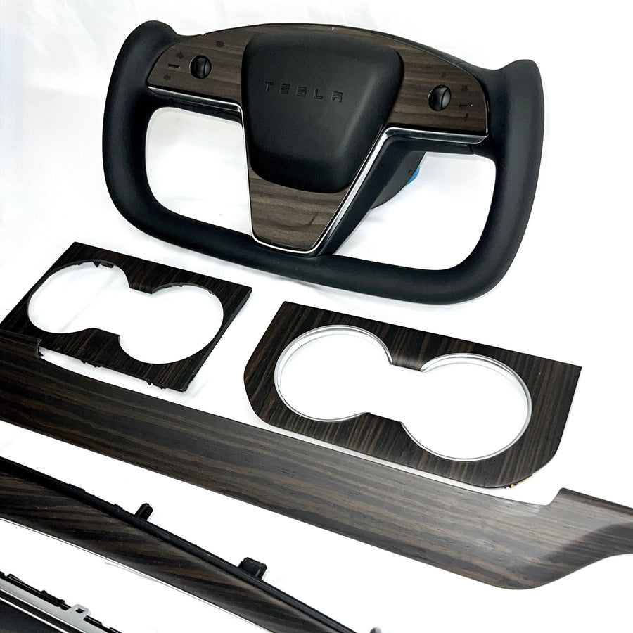 2021-2023 Model S & X Yoke Steering Wheel Ebony Wood Accent Overlays