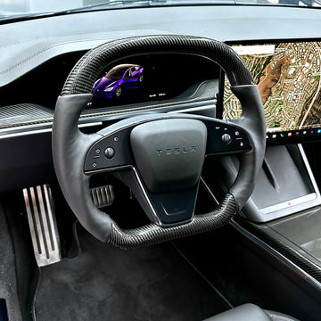 2021-2023 | Model S & X Yoke Round Sport Steering Wheel - Real Molded Carbon Fiber