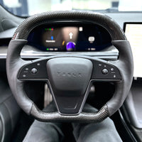 2021+ | Model S & X Yoke Round Sport Steering Wheel - Real Molded Carbon Fiber