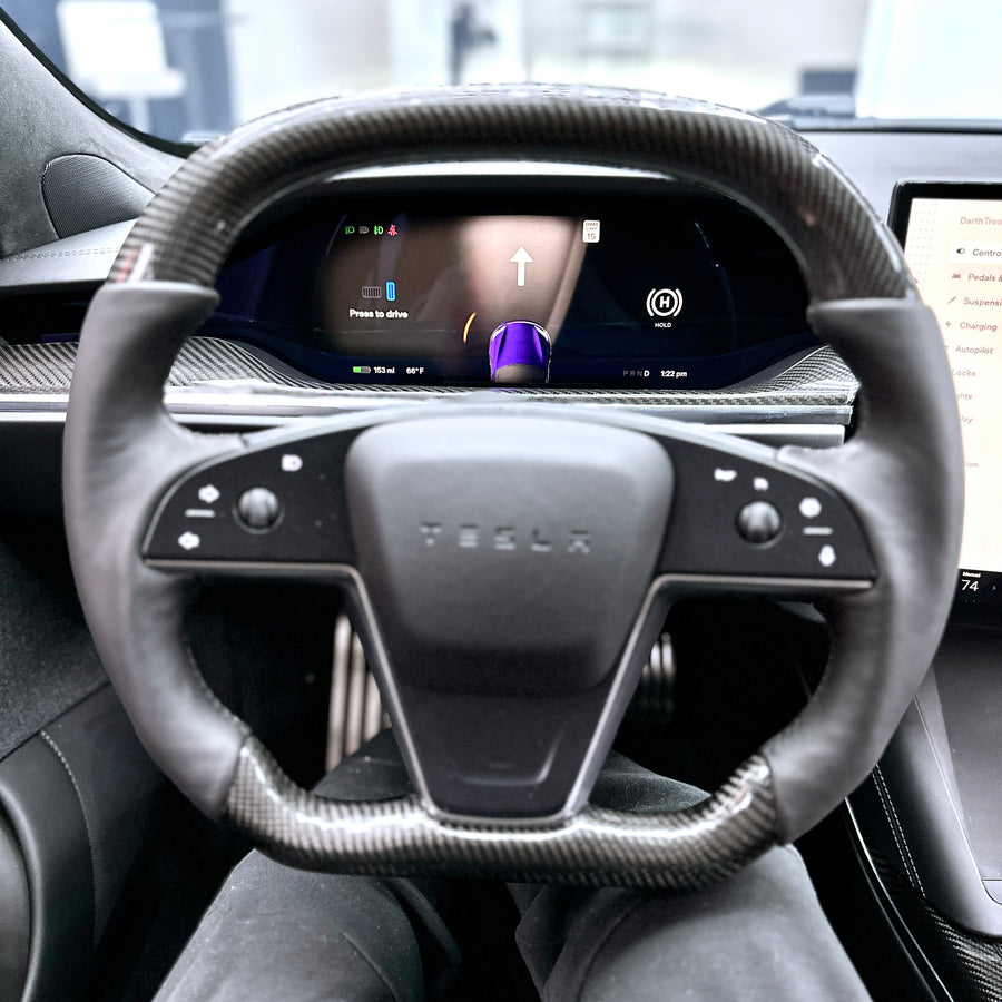 2021+ | Model S & X Yoke Round Sport Steering Wheel - Real Molded Carbon Fiber