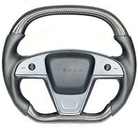 2021+ | Model S & X Yoke Round Sport Steering Wheel - Real Molded Carbon Fiber