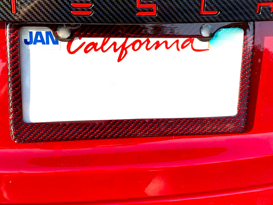 License Frame - Red Carbon Fiber