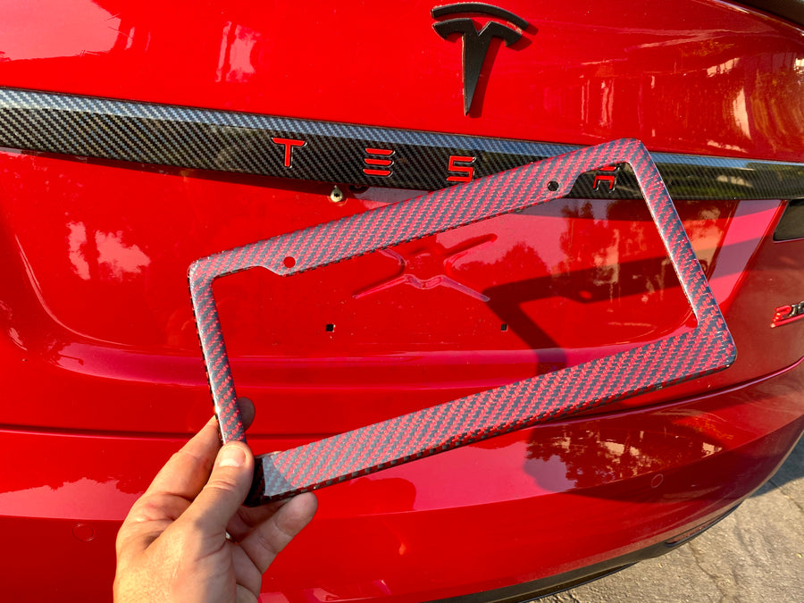 License Frame - Red Carbon Fiber