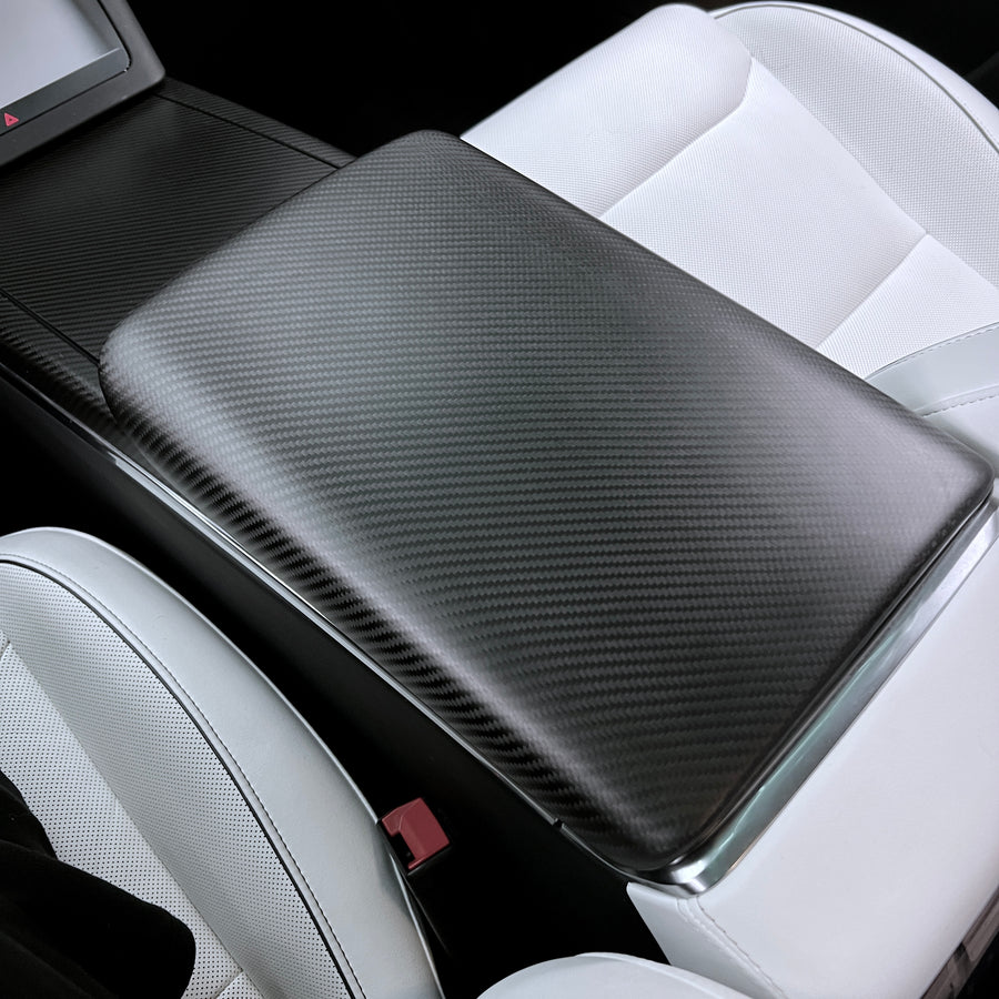 2021+ | Model S & X Center Console Armrest Overlay - Real Molded Carbon Fiber