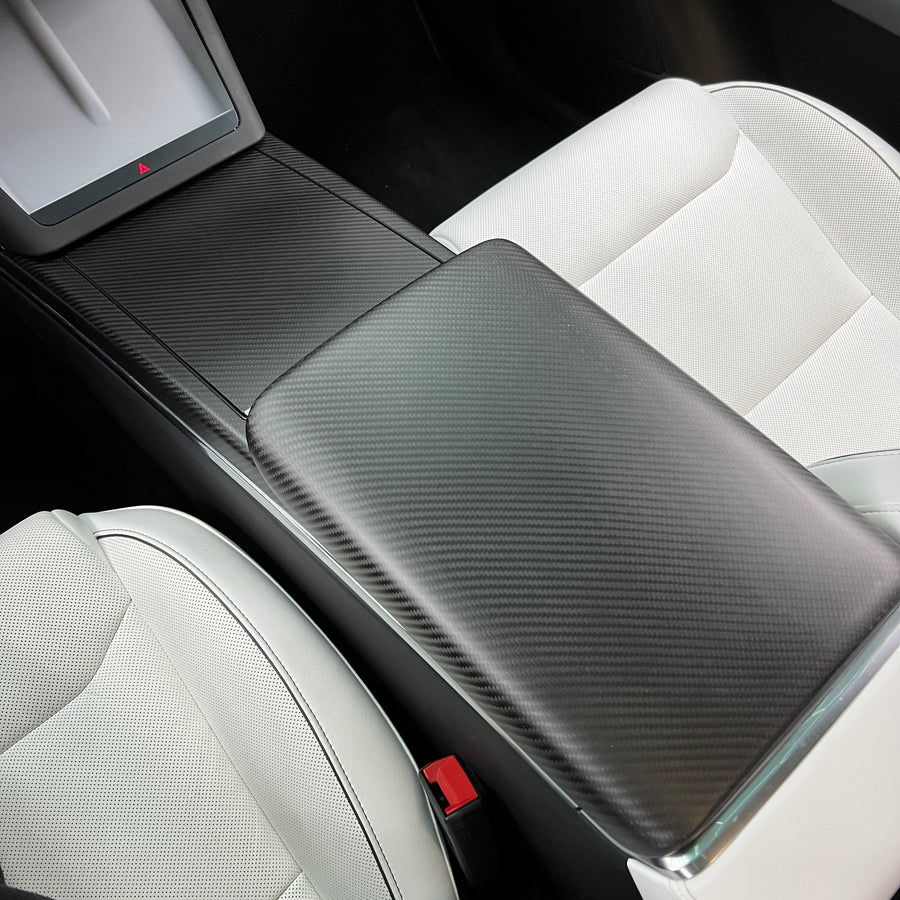 2021 + | Model S & X Center Console Armrest Overlay - Real Molded Carbon Fiber