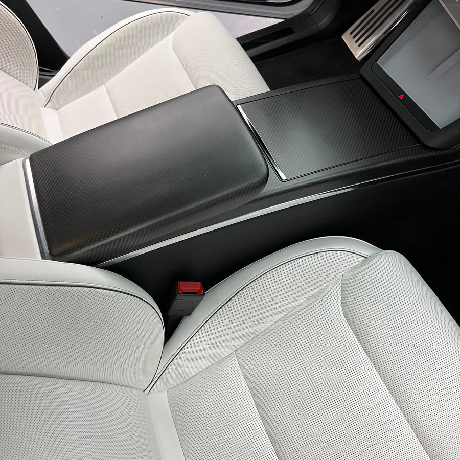 2021 Model S X Center Console Armrest Overlay Real Molded Carbo