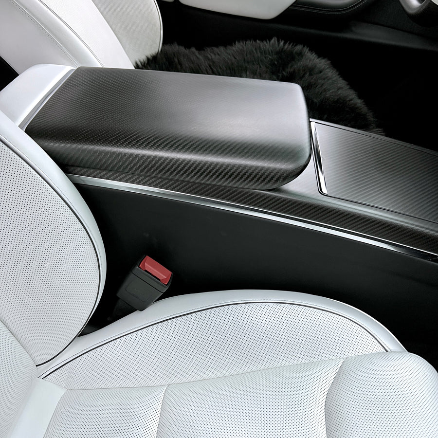 2021 + | Model S & X Center Console Armrest Overlay - Real Molded Carbon Fiber