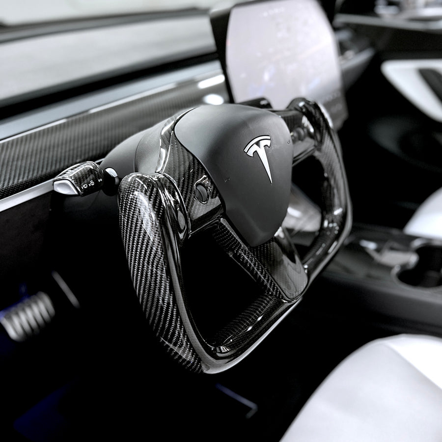 Model 3 & Y Yoke Style Steering Wheel - Full Carbon Fiber, Non Heated Only