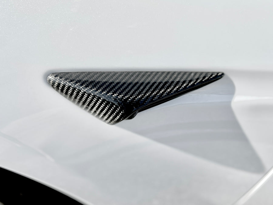 2021-2022 | Model S Top Half Style Turn Signal Overlays - Fits Hardware 3.0 - Real Dry Molded Carbon Fiber (1 Pair)