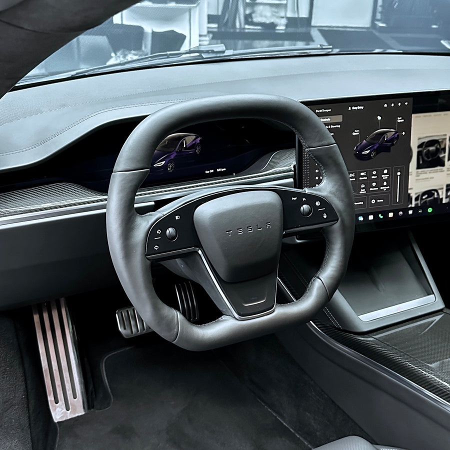 2021+ | Model S & X Yoke Round Sport Steering Wheel - Full Leather & Heated