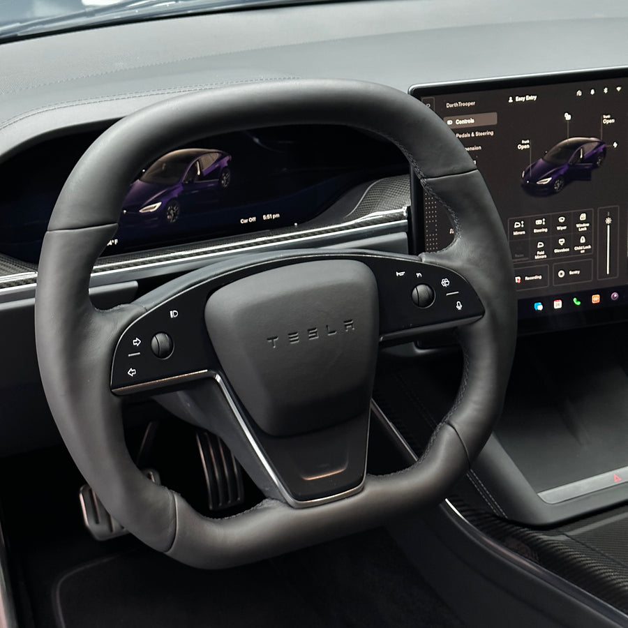 2021+ | Model S & X Yoke Round Sport Steering Wheel - Full Leather & Heated