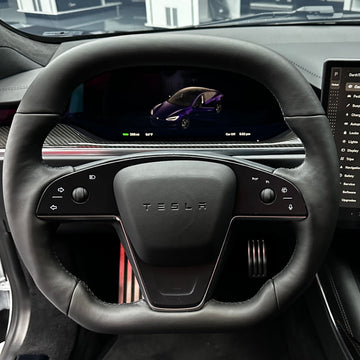2021+ | Model S & X Yoke Round Sport Steering Wheel - Full Leather & Heated