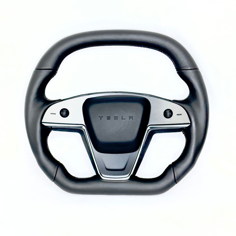2021+ | Model S & X Yoke Round Sport Steering Wheel - Full Leather & Heated