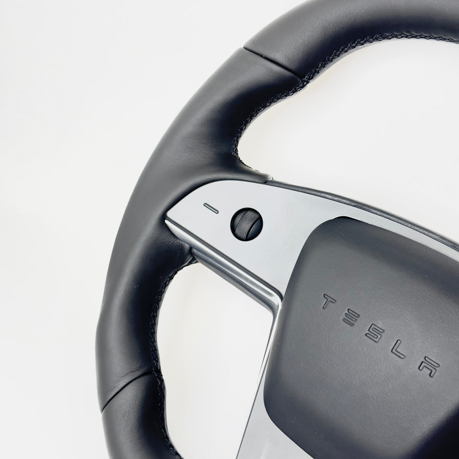 2021+ | Model S & X Yoke Round Sport Steering Wheel - Full Leather & Heated