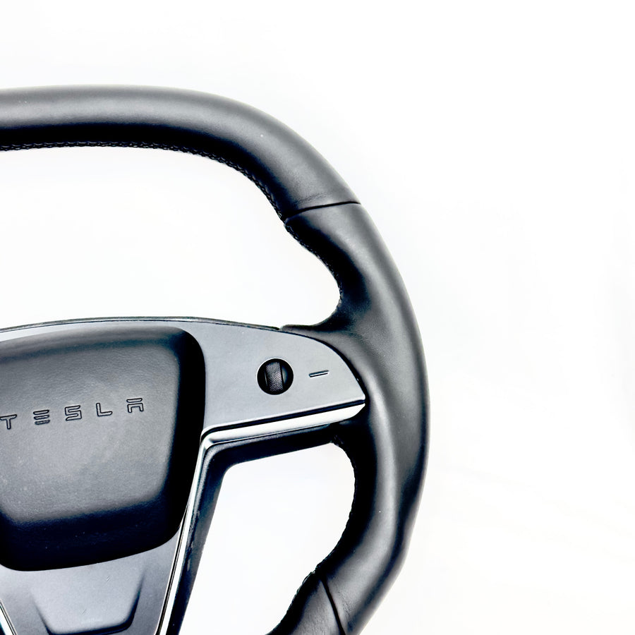 2021+ | Model S & X Yoke Round Sport Steering Wheel - Full Leather & Heated