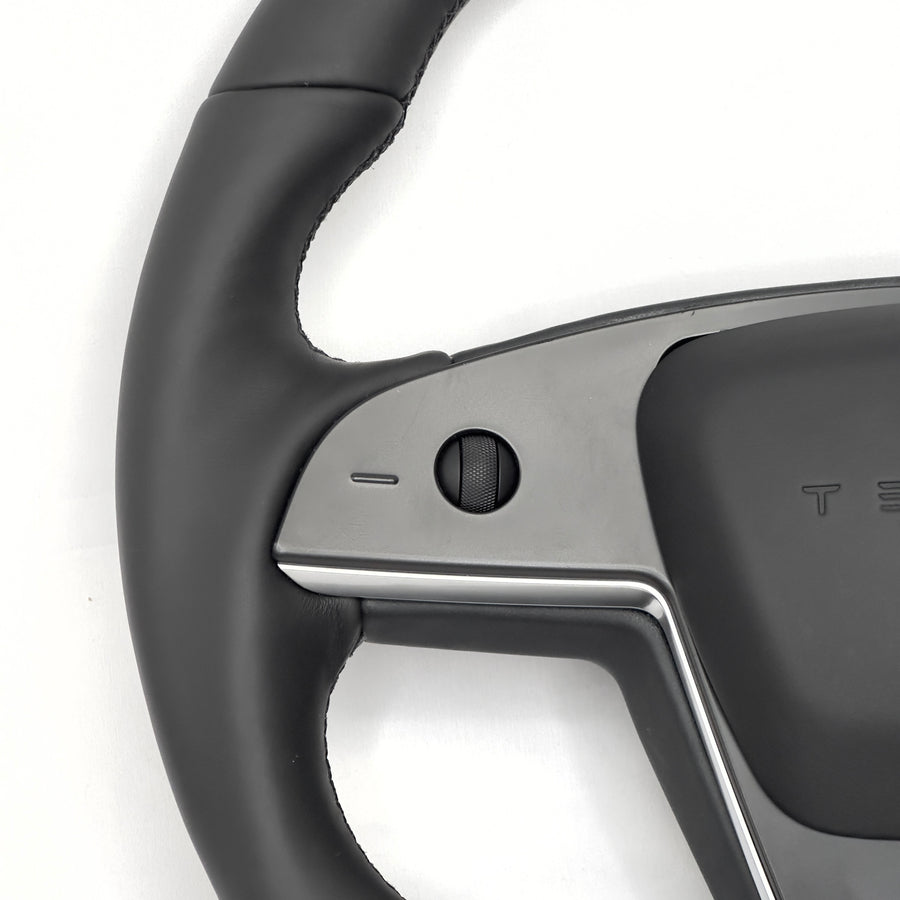 2021+ | Model S & X Yoke Round Sport Steering Wheel - Full Leather & Heated