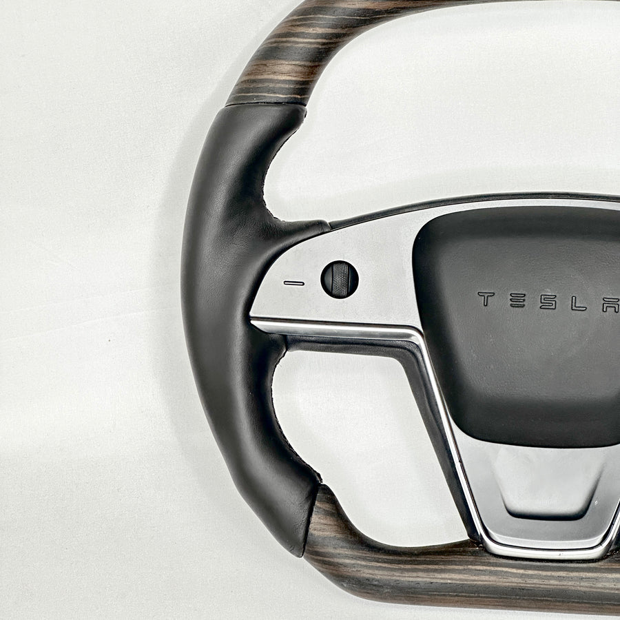 2021+ | Model S & X Yoke Round Sport Steering Wheel - Ebony Decor Wood Matching