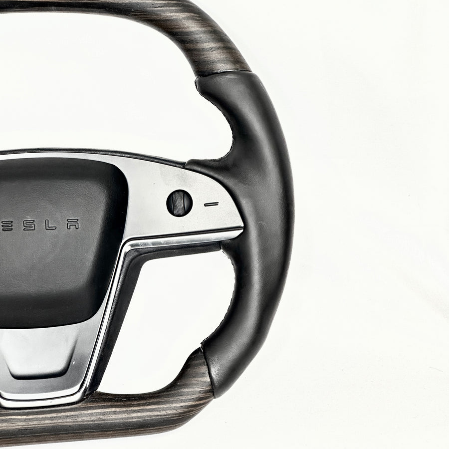 2021+ | Model S & X Yoke Round Sport Steering Wheel - Ebony Decor Wood Matching
