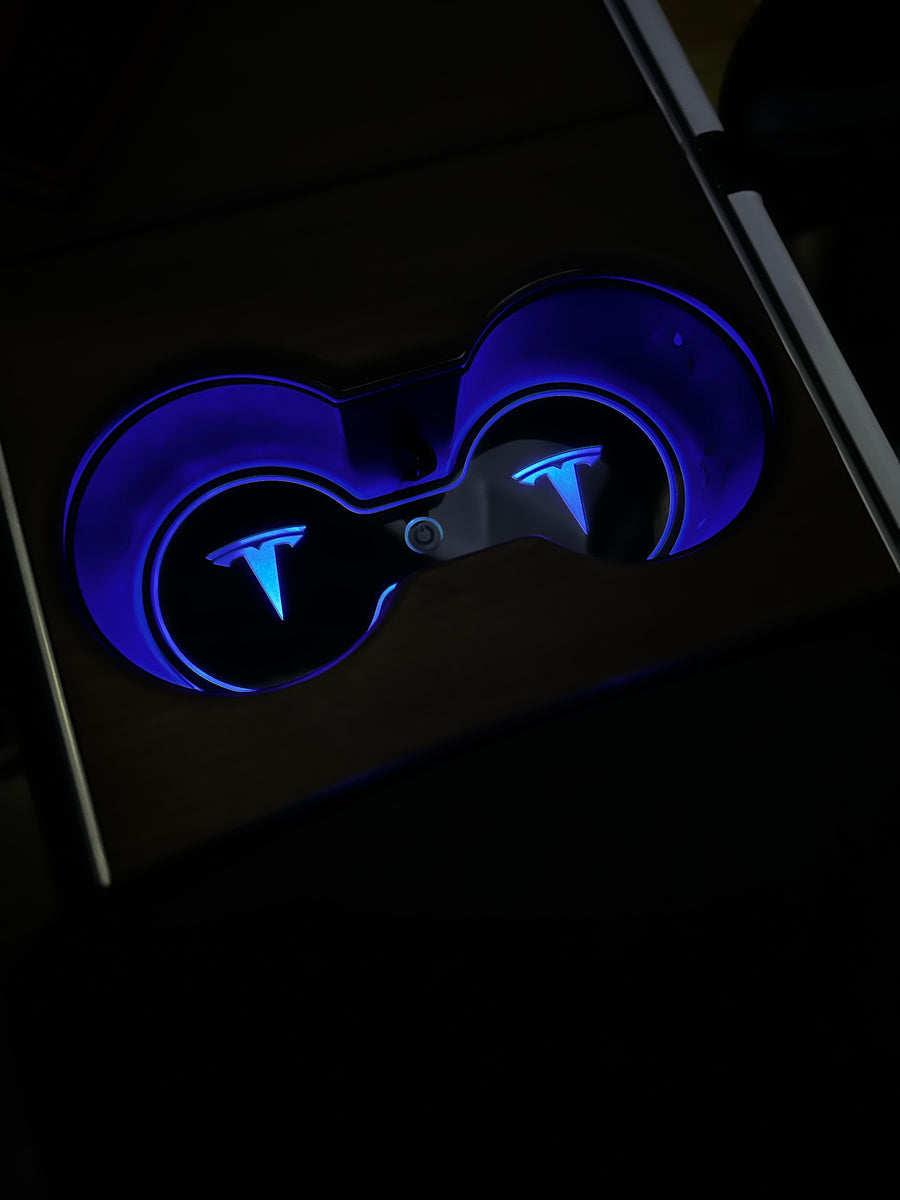 Model 3 & Y Dual Cupholder T Logo 7-Color LED Pad