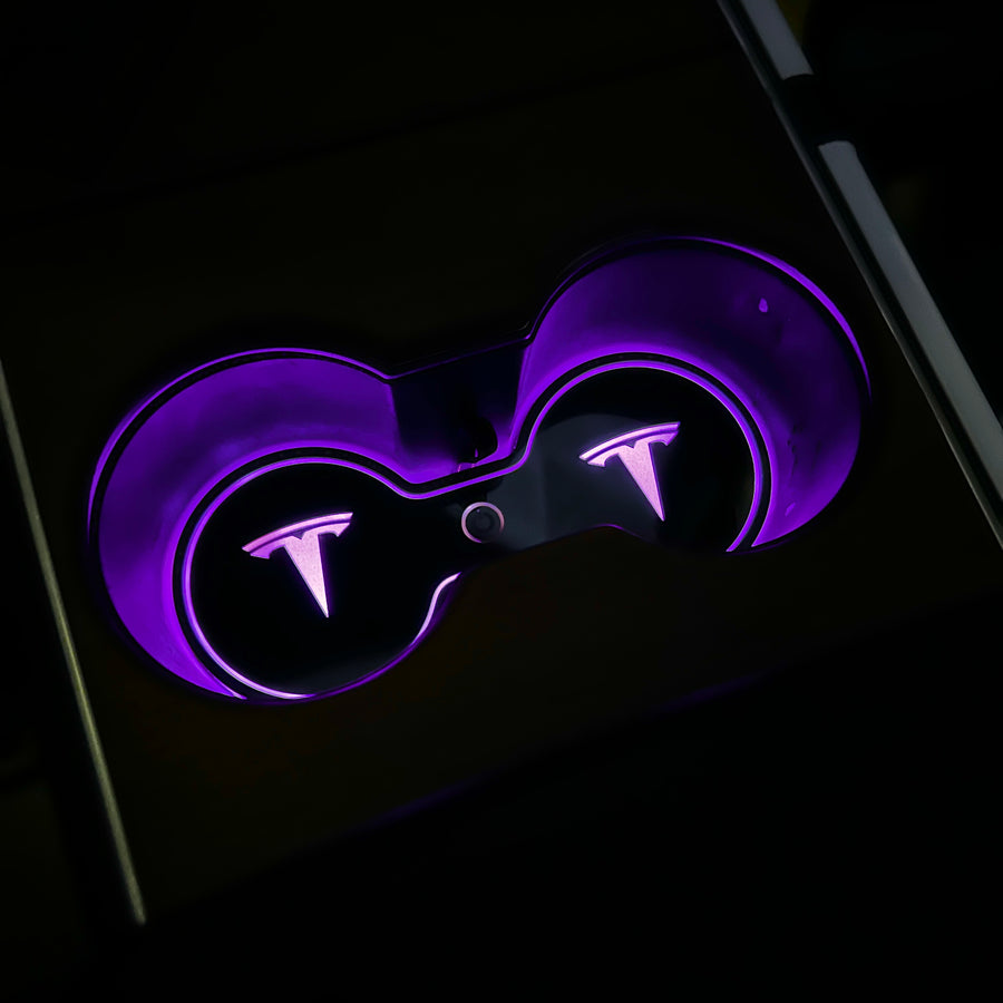 Model 3 & Y Dual Cupholder T Logo 7-Color LED Pad