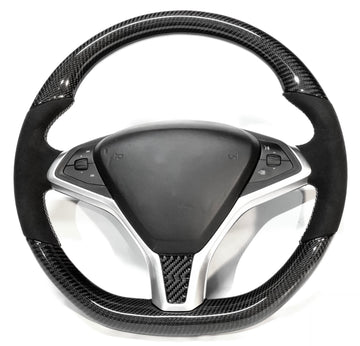 2012-2021 Model S & X Carbon Fiber Steering Wheel - Alcantara Handles