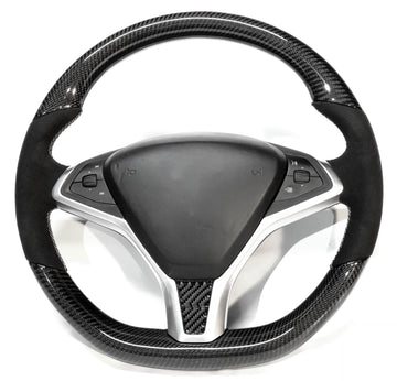 Model S & X Carbon Fiber Steering Wheel - Alcantara Handles