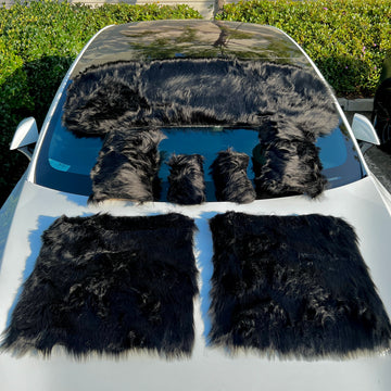 Faux Sheepskin Seat Covers, Headrests, & Pillows Front & Rear- Black (SET OF 7)