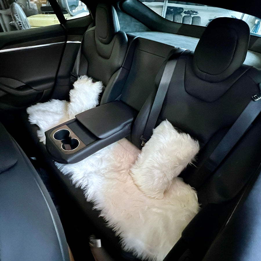 Faux Sheepskin Seat Covers, Headrests, & Pillows Front & Rear- White (SET OF 7)