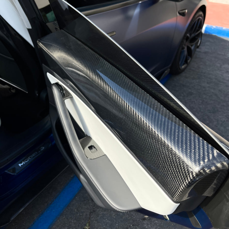 Model 3 Rear Door Panel Overlays - Real Molded Carbon Fiber