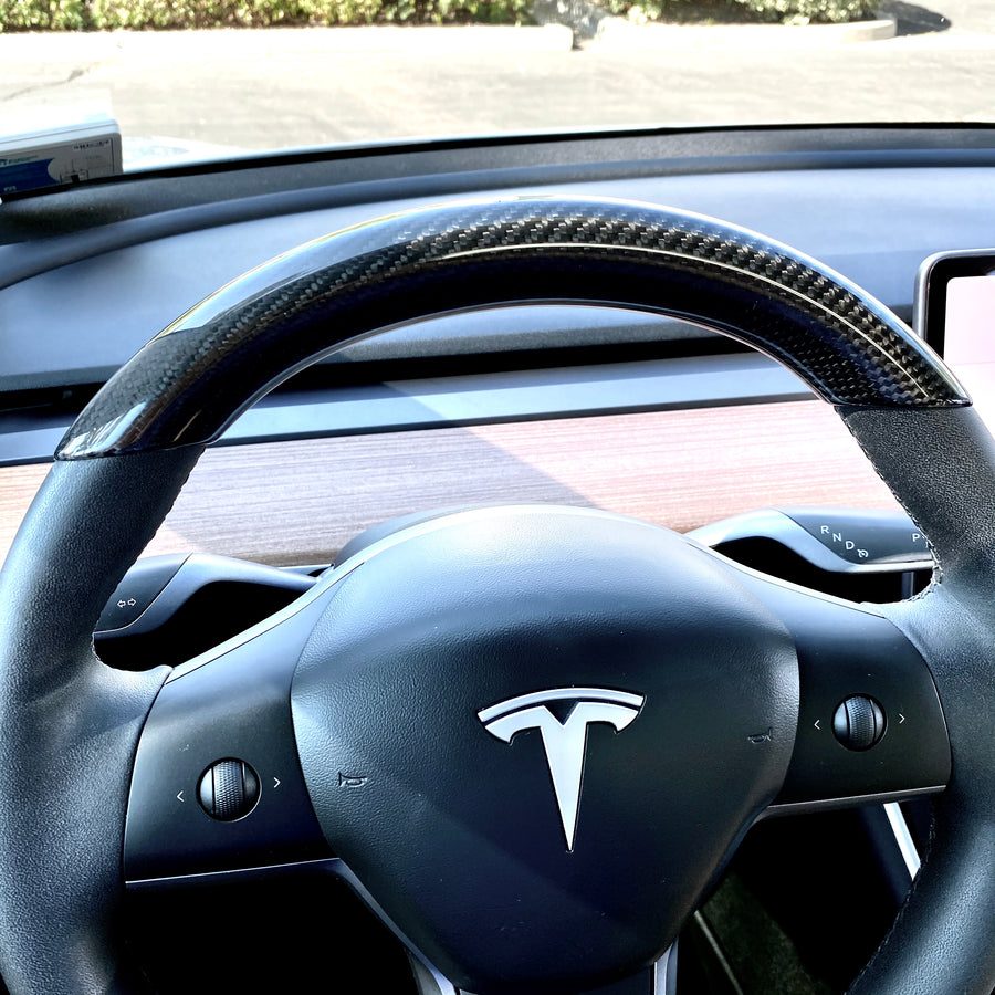 Model 3 & Y Upper Steering Wheel Overlay - Real Molded Carbon Fiber