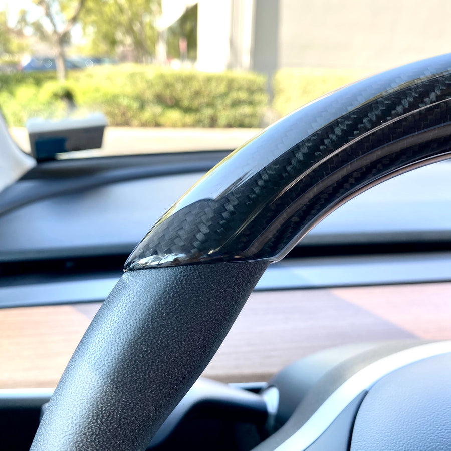 2016-2023 - Tesla Model 3 & Y - MATTE CARBON Fiber Steering Wheel RED LINE