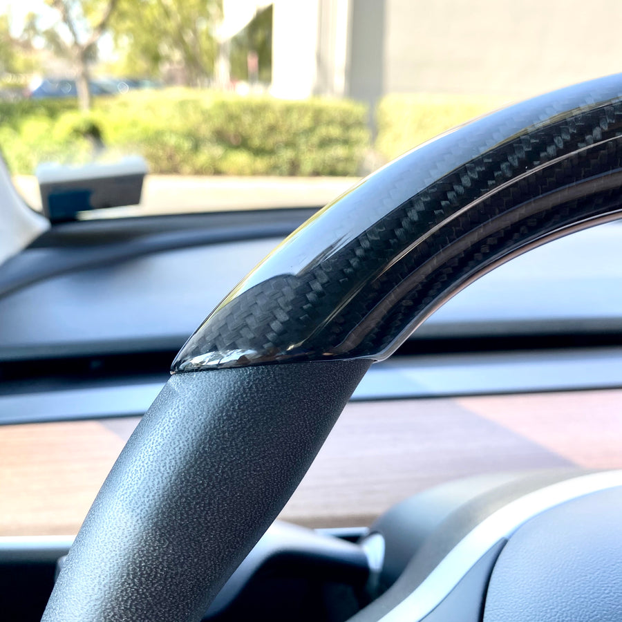 Model 3 & Y Upper Steering Wheel Overlay - Real Molded Carbon Fiber