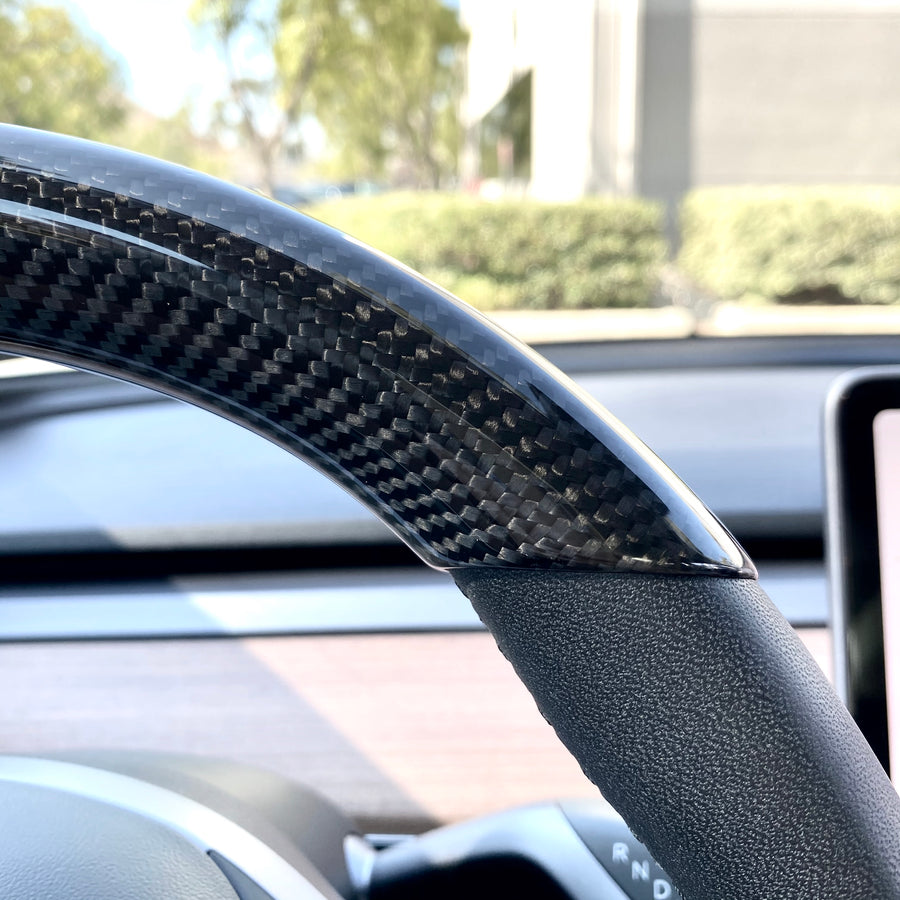 Model 3 & Y Upper Steering Wheel Overlay - Real Molded Carbon Fiber