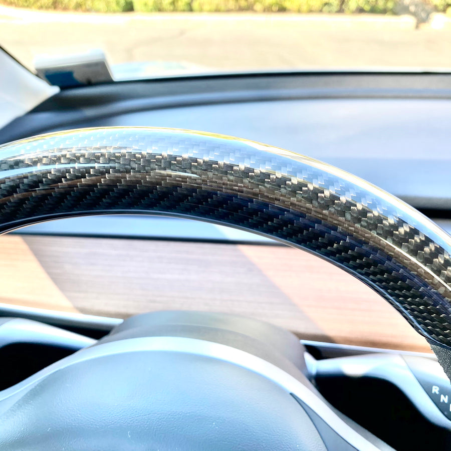 Model 3 & Y Upper Steering Wheel Overlay - Real Molded Carbon Fiber