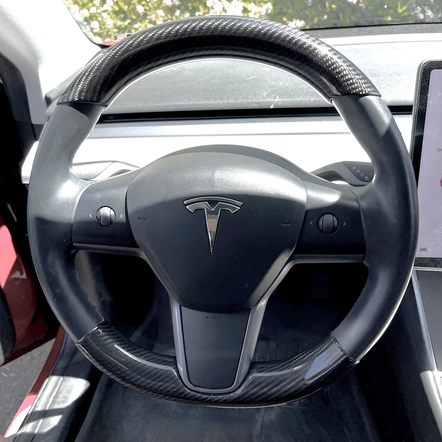 Model 3 & Y Lower Steering Wheel Overlay - Real Molded Carbon Fiber