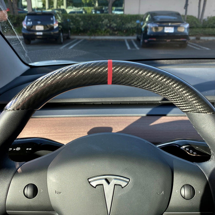 Model 3 & Y Upper Steering Wheel Overlay - Real Molded Carbon Fiber