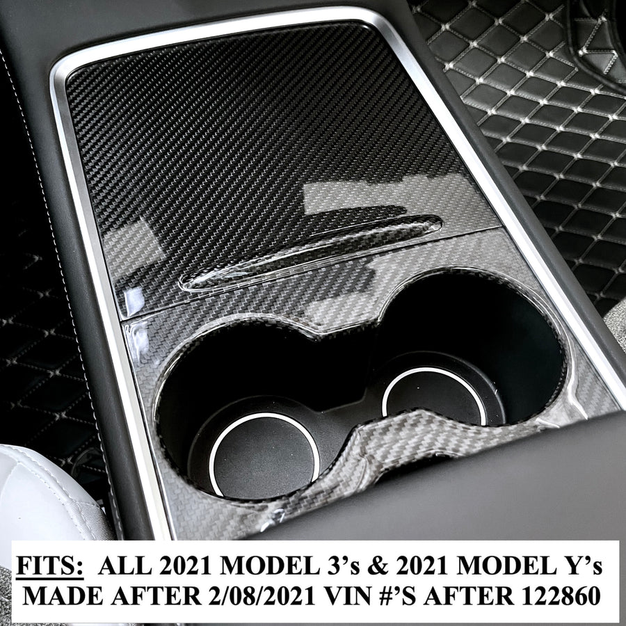 2021+ | Model 3 & Y Center Console Overlays (Gen. 2) - Real Molded Carbon Fiber