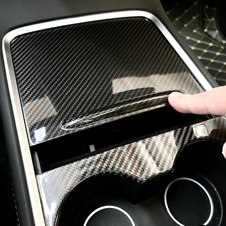 2021+ | Model 3 & Y Center Console Overlays (Gen. 2) - Real Molded Carbon Fiber